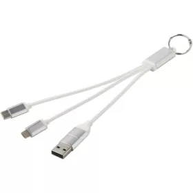   Metal 4-in-1 Ladekabel aus recyceltem Aluminium mit Schlüsselanhänger, Silber – Preis inklusive Logodruck