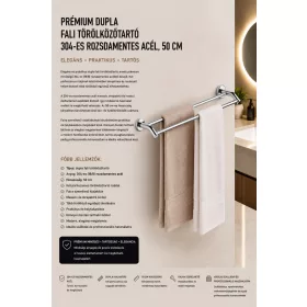   Prémium dupla fali törölközőtartó – 304-es rozsdamentes acél, 50 cm