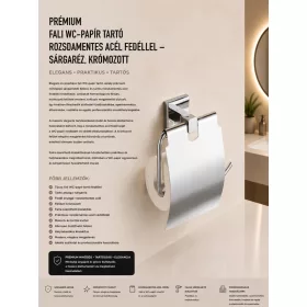   Prémium fali WC-papír tartó rozsdamentes acél fedéllel – sárgaréz, krómozott