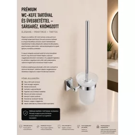   Prémium WC-kefe tartóval és üvegbetéttel – sárgaréz, krómozott