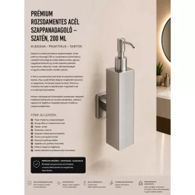   Prémium rozsdamentes acél szappanadagoló – szatén, 200 ml