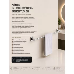Prémium fali törölközőtartó – krómozott, 50 cm