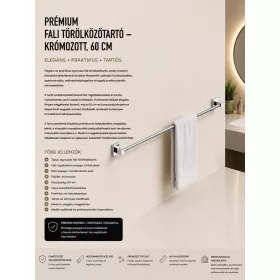 Prémium fali törölközőtartó – krómozott, 60 cm
