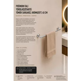   Prémium fali törölközőtartó – tömör sárgaréz, krómozott, 45 cm