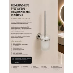   Prémium WC-kefe üveg tartóval – rozsdamentes acél és műanyag