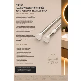   Prémium teleszkópos zuhanyfüggönyrúd – 304-es rozsdamentes acél, 70–120 cm