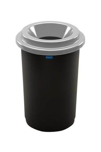 Plafor ECO round, cylinder trash can 50L black, with a silver lid