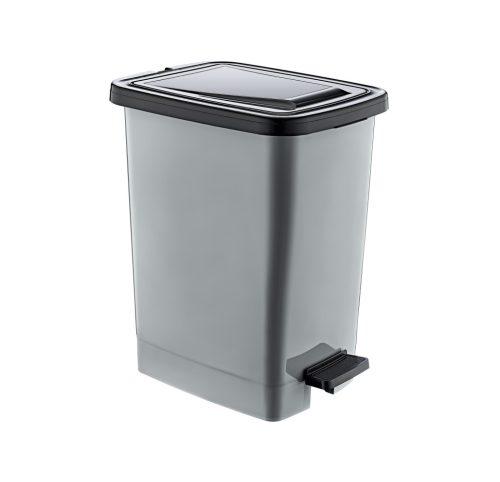 Schlanker Treteimer aus Kunststoff, silber/grau, mit Inneneimer 15L