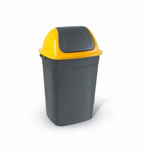 Planet Dustbin with flip lid, butterfly, plastic, anthracite-yellow, 50 L